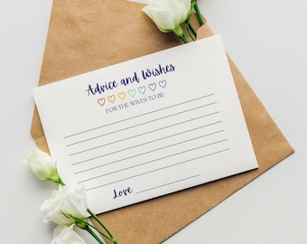 Lesbian Bridal Shower, Advice and Wishes Card, printable LGBTQ wedding shower games, pride wedding, lesbian wedding, lesbian bachelorette