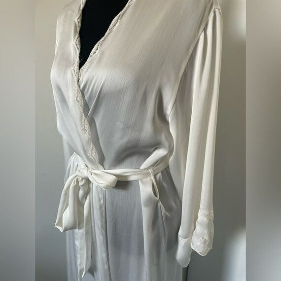 Vintage Natori White Satin Lace Trim Maxi Robe Si… - image 5