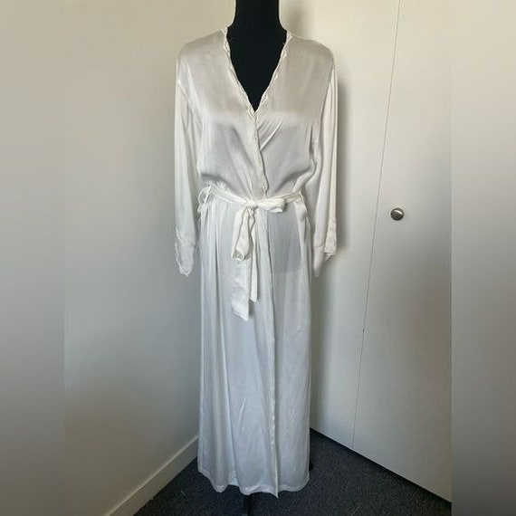 Vintage Natori White Satin Lace Trim Maxi Robe Si… - image 2