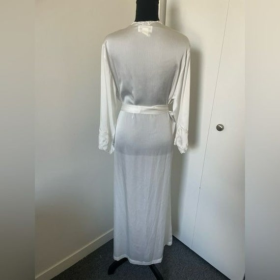 Vintage Natori White Satin Lace Trim Maxi Robe Si… - image 3