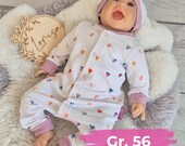 Strampler Baby Mädchen Langarm mit Mütze Geschenk zur Geburt Neugeborene Baby Strampler Set Herzen Baumwolle handmade Unikat