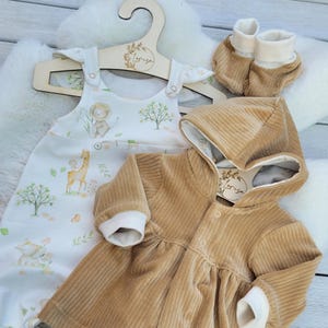 Babyset Zootiere Gr. 56 - Babystrampler, Jacke & Schuhe – Handgenähtes Unikat in wunderschönen Farben-Perfekt als Geburtsgeschenk-Sofortkauf