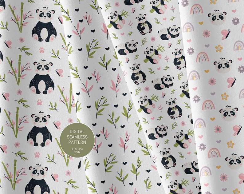 Panda Digital Paper. Cute Panda Bear. Panda Seamless Pattern. Digital ...