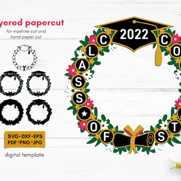 Shadow box svg, 3D graduation svg, Senior 2022 svg, Class of 2022 svg, layered papercut template, light laser papercraft, dxf mandala