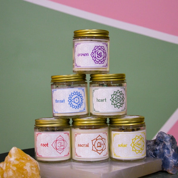 Mini Chakra Candles - Root, Sacral, Solar Plexus, Heart, Throat, Crown, Set of 6