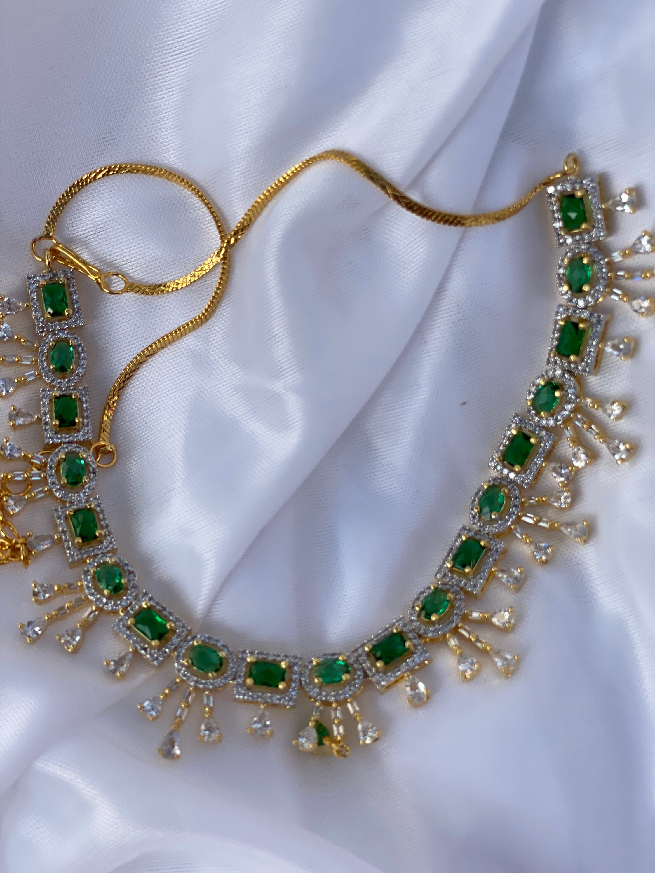 Emerald Necklace Set/ CZ Necklace Set 