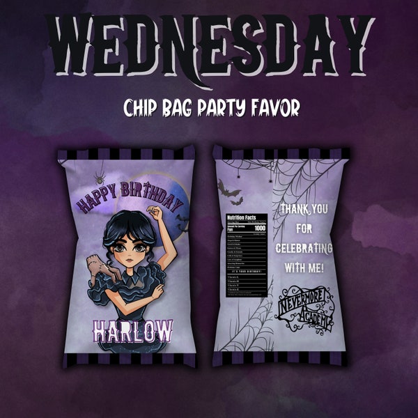 Wednesday Addams Chip Bag Party Favor Customizable Chip Bag Wrapper