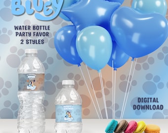 Favor de fiesta de botella de agua azul, etiqueta de botella de agua 8oz y 16oz, Canva Editar favor de fiesta de cumpleaños