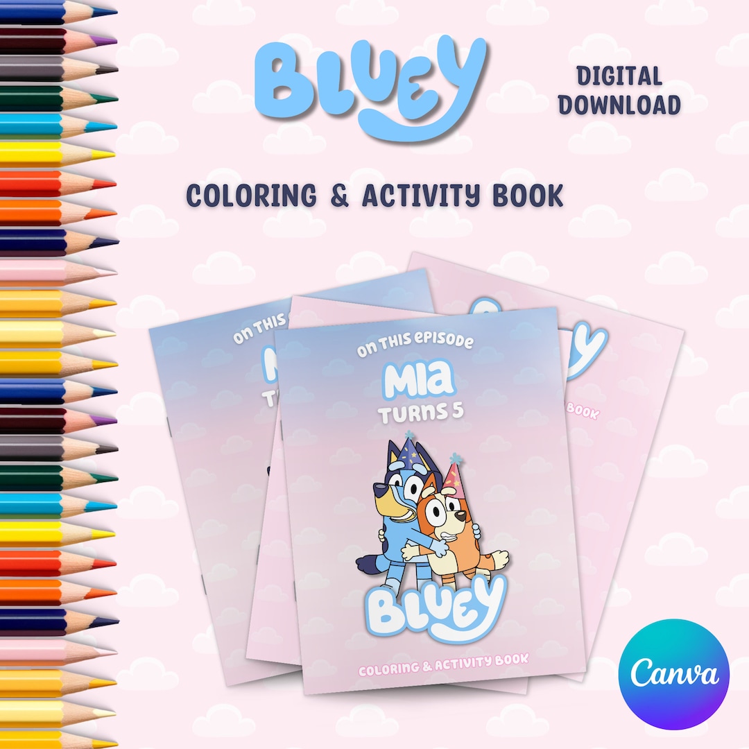 Bluey Coloring & Activity Book Digital Download Pink Version - Etsy ...