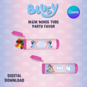 Bluey M&M Minis Tube Wrapper, Customizable Bluey Party Favor