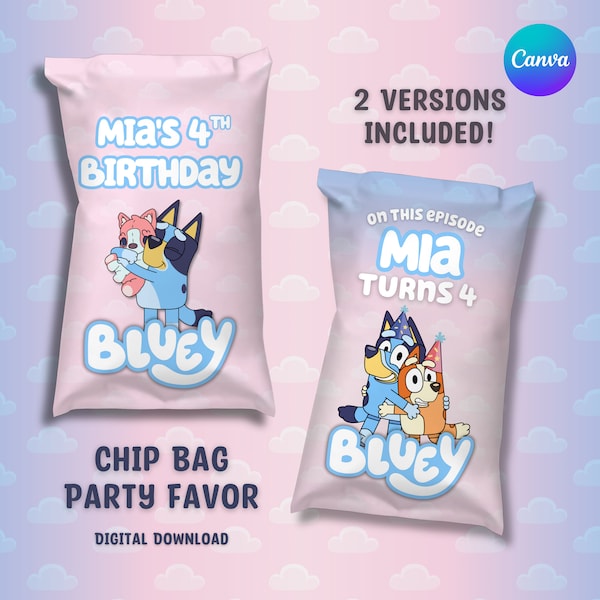 Bluey Editable Chip Bag Party Favor
