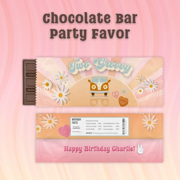 Retro Chocolate Bar Party Favor, Groovy Chocolate Bar Full Label ( Pre-Made or Any Wording )