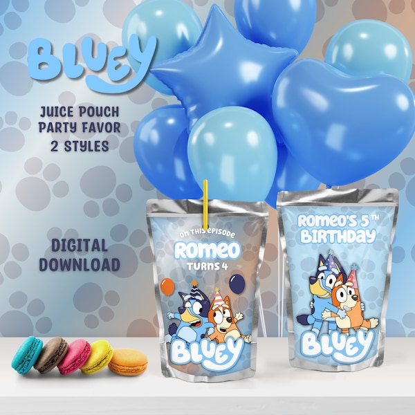 Bluey Editable Juice Pouch Party Favor, Bluey Customizable Capri-Sun or Kool-Aid Jammer, Canva Edit Birthday Party Favor