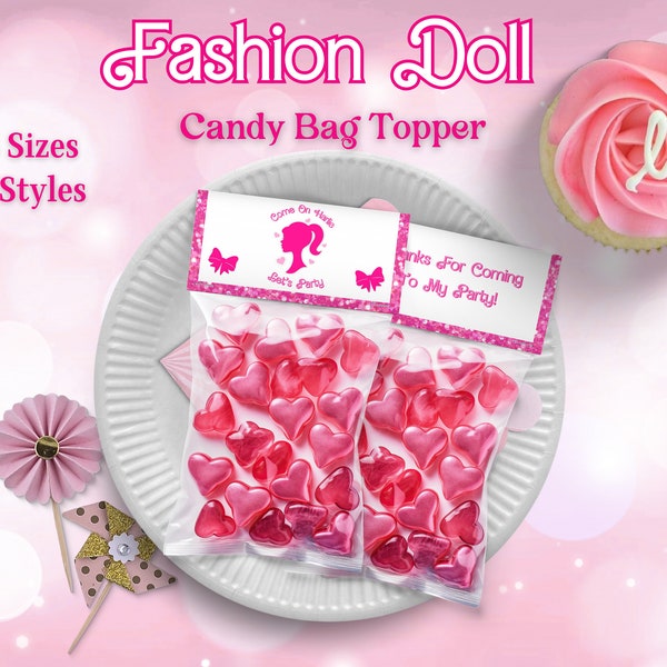 Fashion Doll Editable Candy Bag Topper, Customizable Favor Bag Topper, Canva Edit Birthday Party Favor