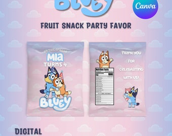 Favor de fiesta de bocadillos de frutas azules, envoltorio de bocadillos de frutas personalizable, Canva Editar favor de fiesta de cumpleaños