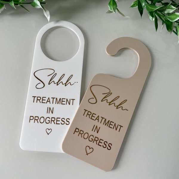 Treatment in progress salon door hanger, business door sign, do not disturb door hook