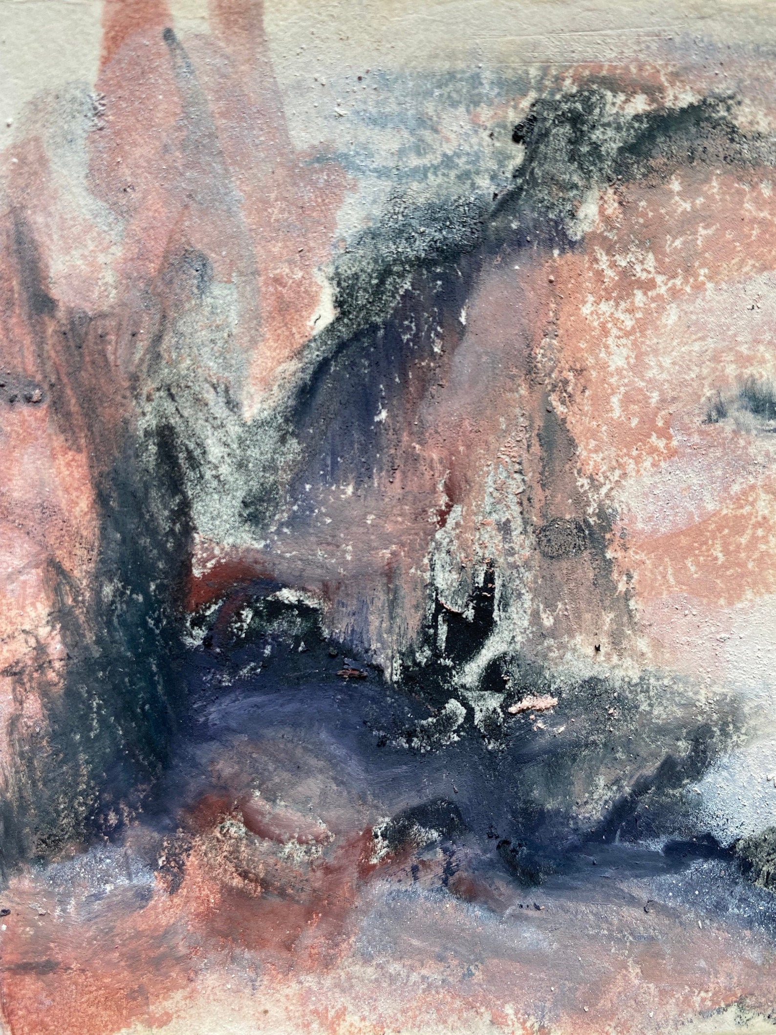 Abstract Oil Painting with Charcoal on Mixed Media Paper Etsy