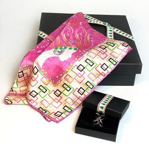 Small pink scarf, silk bandana scarves, women hair neck head bag scarf, 100% silk, gift with giftbox