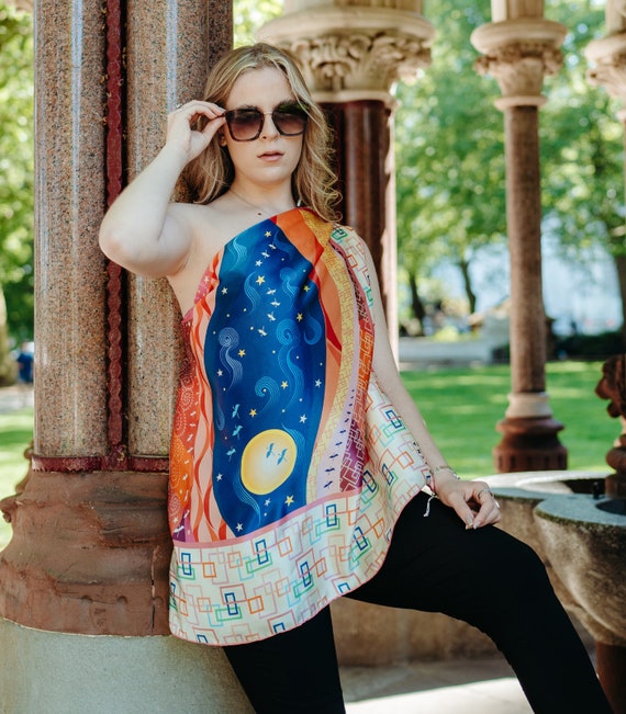 Italian Silk Scarf Large Handmade Satin Scarf Headscarf Hair - Main Image