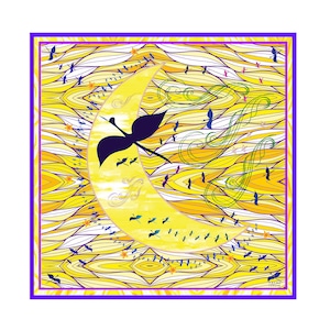 Luxury square yellow satin silk large printed scarves, foulard gift with gift box, christmas present for her, neck head hair scarf