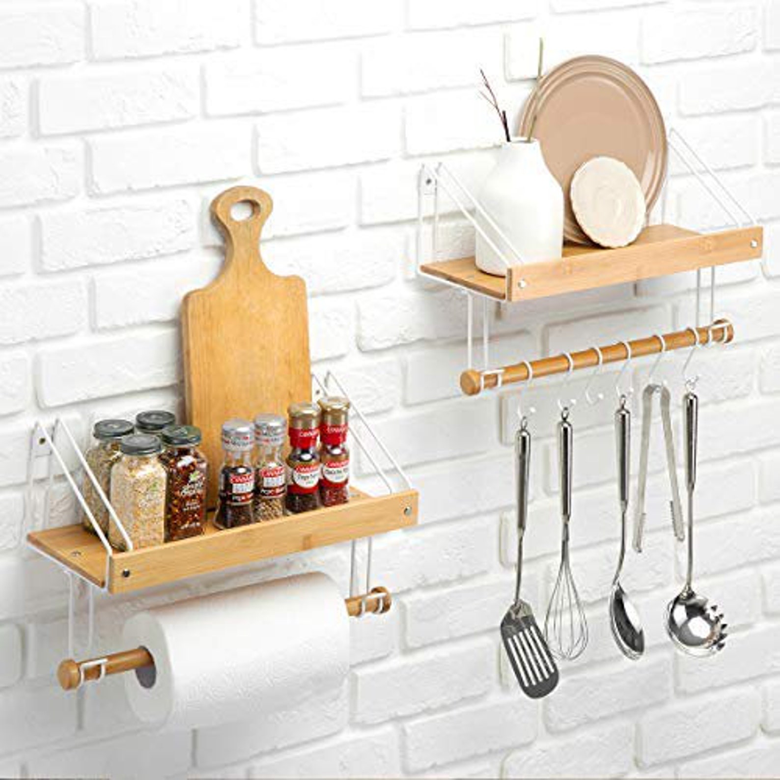 Set of 2 Bamboo Floating Shelves Wall Etsy