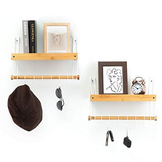 Set of 2 Bamboo Floating Shelves Wall Etsy