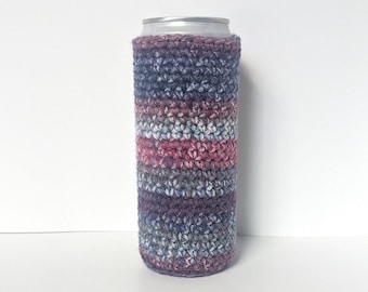 Crocheted Can Cozy for Slim Can/Bottle -- Winter Flower