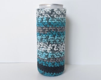 Crocheted Can Cozy for Slim Can/Bottle -- Aegean Stripes