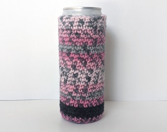 Crocheted Can Cozy for Slim Can/Bottle -- Surprise Stripes