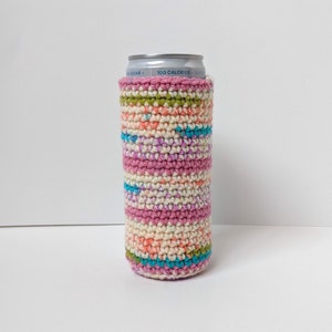 Crocheted Can Cozy for Slim Can/Bottle -- Sherbet Stripes