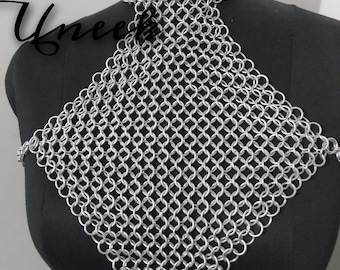 Chainmaille Beautiful Uneek Top/Bra Metal Aluminum Chainmail Jump Ring Design Collared Bib Neck Cosplay Costume Festival Renaissance Faire