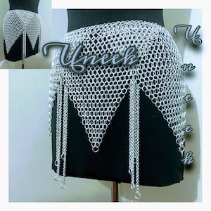 Chainmail Silver SET, Chain Top & Skirt, Ren Faire Costume, Rave outfit, Christmas Party Dress, Cosplay Shoulder Piece, Chain Layers Gift