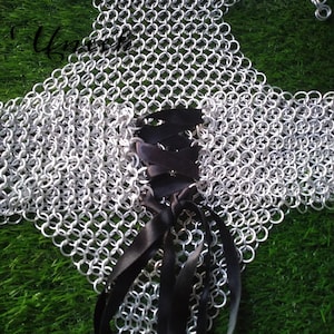 Helloween Hand Woven Chainmail Collared Crop Top For Reenact Fair Costume Fantasy Gothic Aluminum Role Play Chainmail Light Weigh Halter Bra