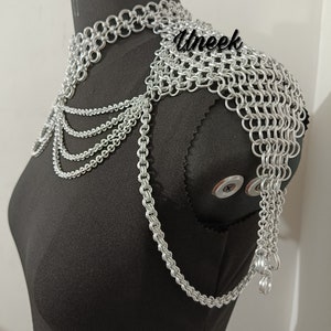 Chainmail shoulder collar jewelry with small chain layers aluminum jump rings neck piece wedding cosplay costume festival renaissance faire