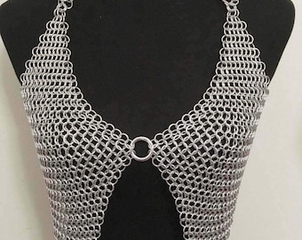 Chainmaille Halter Crop Top/Bra Metal Aluminum Chainmail Jump Ring Design Deep Neck Cosplay Costume Chainmail Festival Renaissance Faire