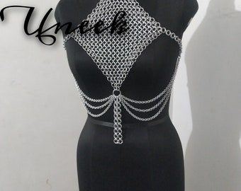 Chainmaille Beautiful Uneek Top/Bra Metal Aluminum Chainmail Jump Ring Design Deep Neck Cosplay Costume Chainmail Festival Renaissance Faire
