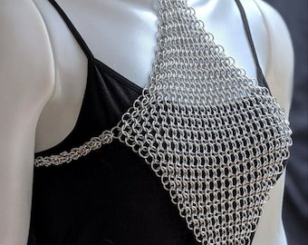 Hand Woven Aluminium Chainmail Halter Top, SCA LARP Costume