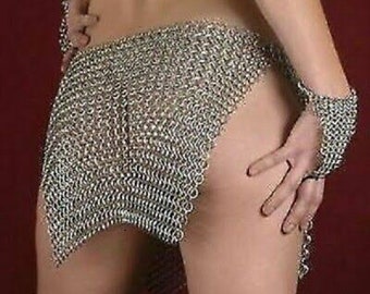 Chainmail Sexy Mini Skirt Butted Antique Silver Intimate SCA LARP Aluminum 16Gauge Jump Ring Gothic Hand Weave Short Skirt 10mm Jump Rings