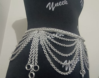 Chainmaille kettinglagen buikdanseres riem, aluminium heupriem, springring zigeunerriem, SCA LARP vrouwen/meisjes dragen gotische re-enactmentsieraden