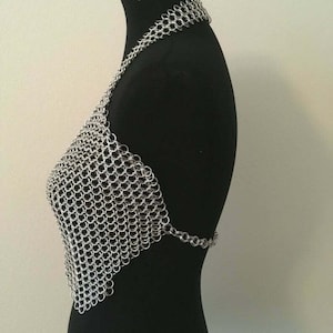 Halloween Chainmaille Halter Top Larp Reenact Armor Costume Fantasy Gothic Top Aluminum Role Play Chainmail Metal Sca Larp Cosplay Crop Top