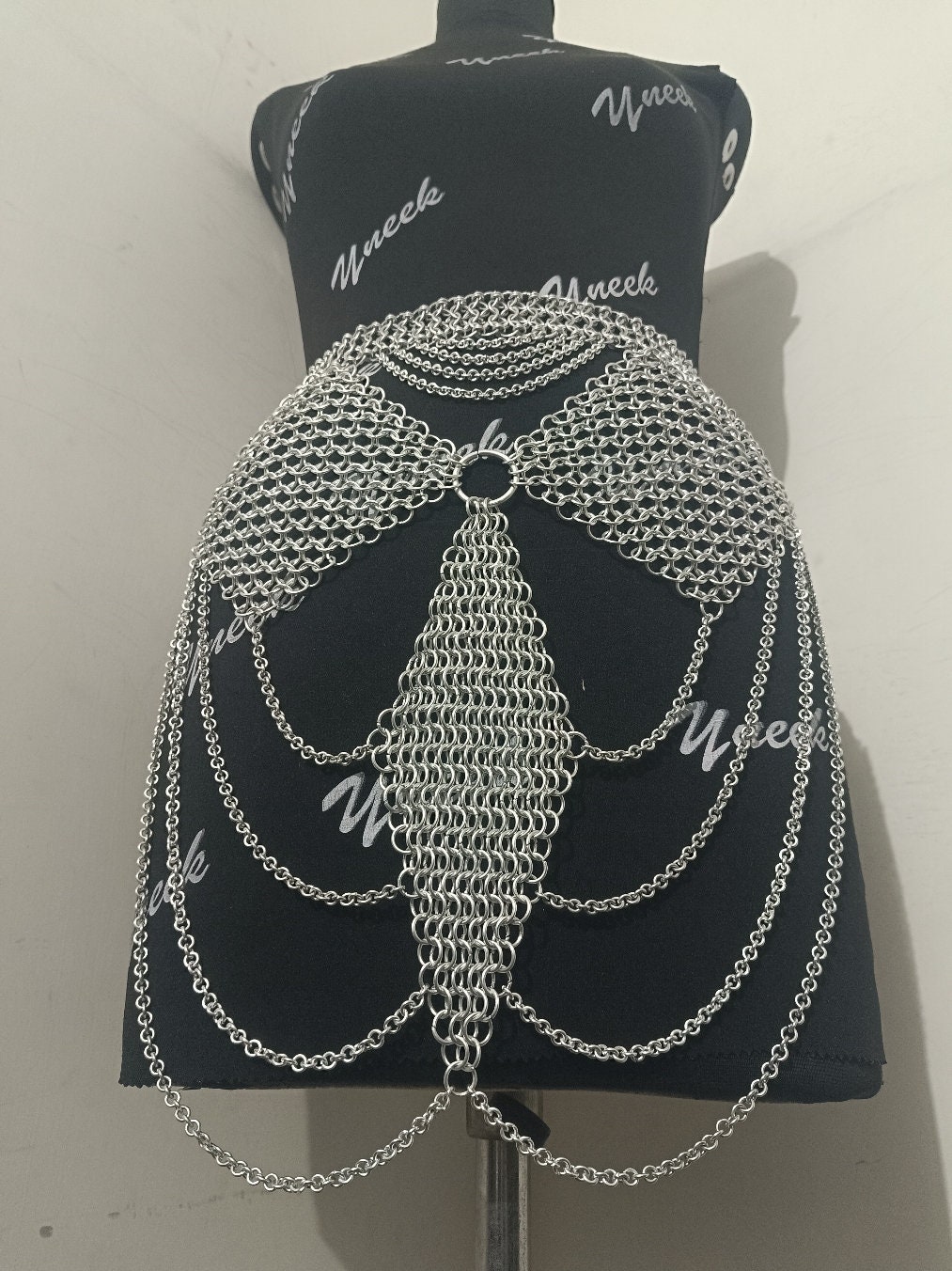 Chainmail Skirt, Ornamental Japanese Weave Skirt With Chain Layers, Chainmaille Belly Dance Gypsy Costume, Larp Cosplay Rave Fringed Jewelry