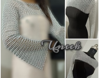 Medieval Period Armour Chainmail Full Sleeves Cropped Shrug, Jump Ring Halter Boat Neck Speghty, Chainmail Costume Ren Faire Christmas Gift