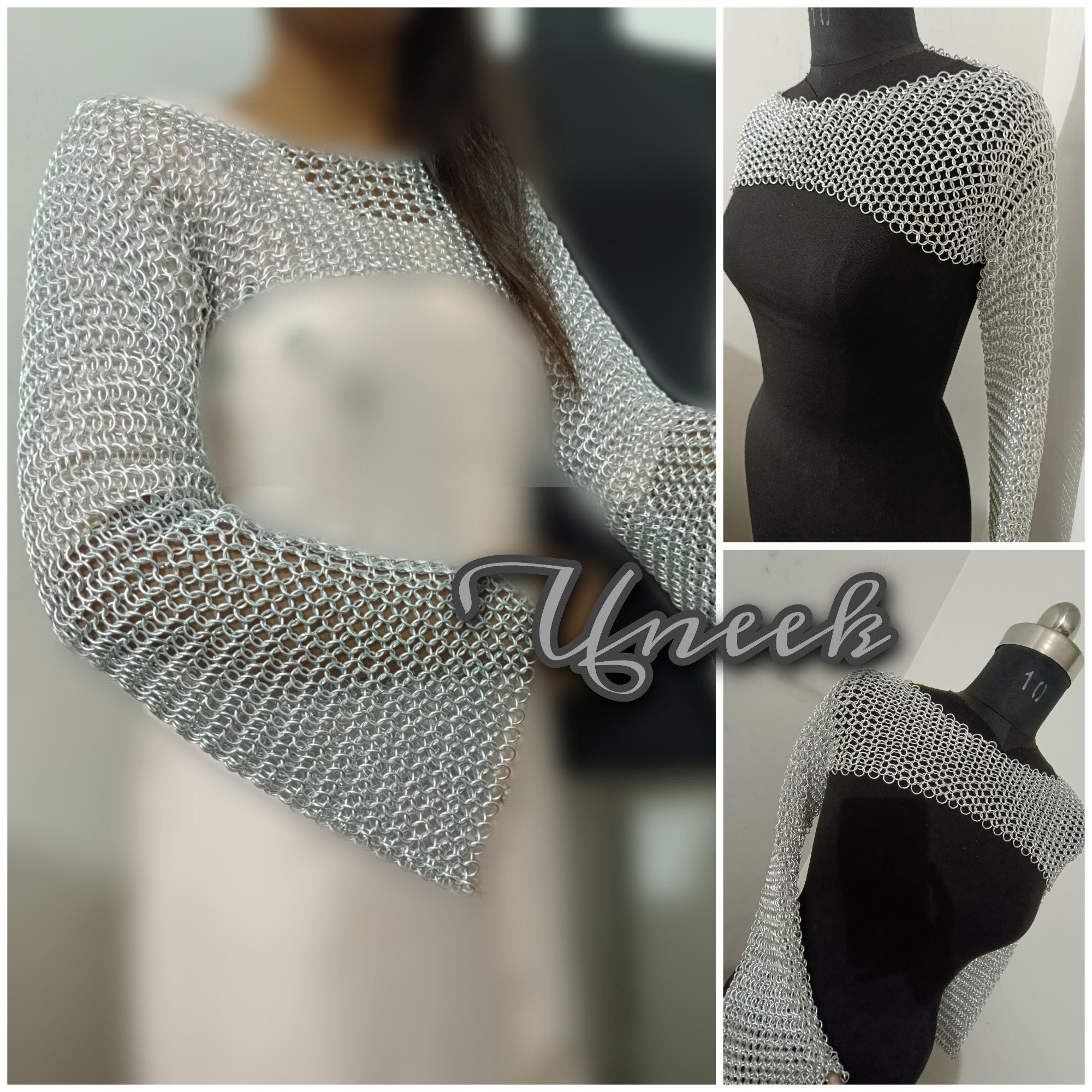 Medieval Period Armour Chainmail Full Sleeves Cropped Shrug, Jump Ring Halter Boat Neck Speghty, Chainmail Costume Ren Faire Christmas Gift