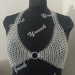 Chainmail Bra, Halloween Handmade Halter Bra, Chainmaille Viking Costume, Fantasy Gothic Role Play Metal Cosplay Spaghetti Top, SCA Larp Gif