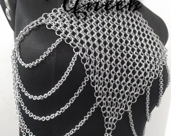 Chainmaille Beautiful Uneek Top/Bra Metal Aluminum Jump Ring Collared Bib Neck With Chain Layers Cosplay Costume Festival Renaissance Faire