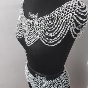 Maliën schouderkraag met kleine kettinglagen metalen aluminium maliënriem zilveren bikini fantasie cosplay gothic festival renaissance