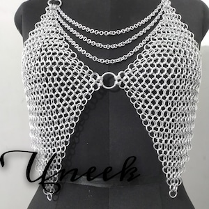 Chainmail Halter Neck Chain Top, Chainmail Bra, Viking Metal Top, SCA LARP Reenact Gothic Costume, Chainmail Deep Neck Women Clothing Gift