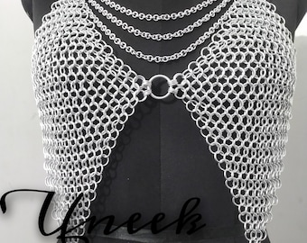 Chainmail Halter Neck Chain Top, Chainmail Bra, Viking Metal Top, SCA LARP Reenact Gothic Costume, Chainmail Deep Neck Women Clothing Gift