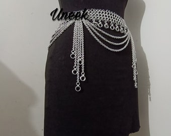 Chainmail Belly Dance Belt, Aluminum Chain Layers - Cosplay, SCA, LARP