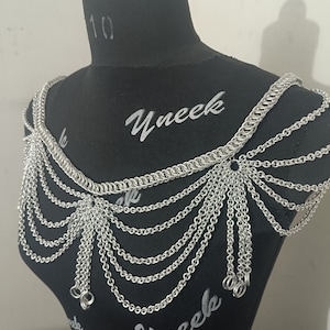 Chainmail shoulder collar jewelry with small chain layers aluminum jump rings neck piece wedding cosplay costume festival renaissance faire